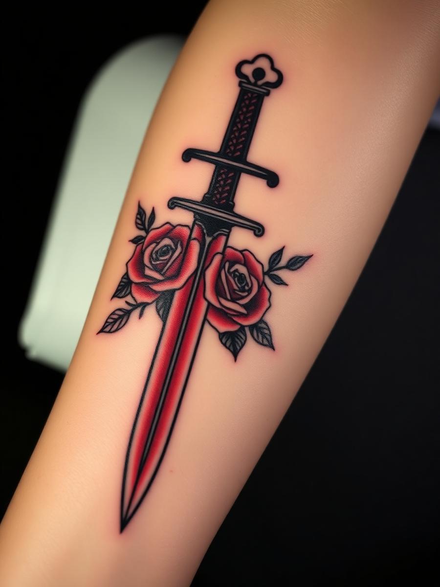 Daga con rosas en black and grey con detalles rojos