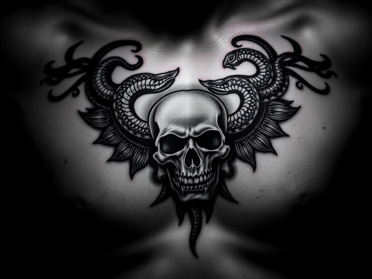 Serpiente y calavera en black and grey
